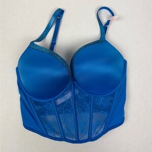 NWT Victoria’s Secret Blue Lace Corset Bralette Push-Up 34D